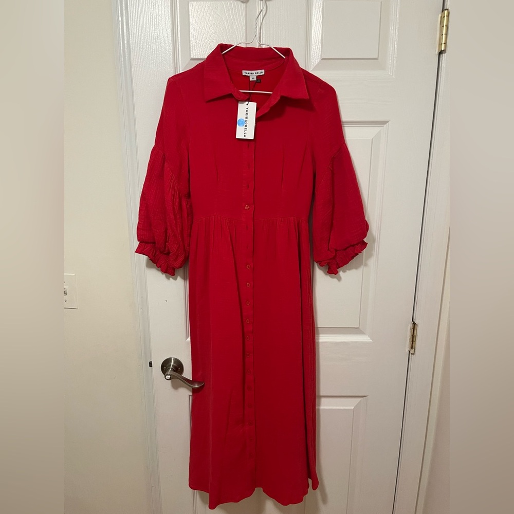 Vibrant Red midi Dress